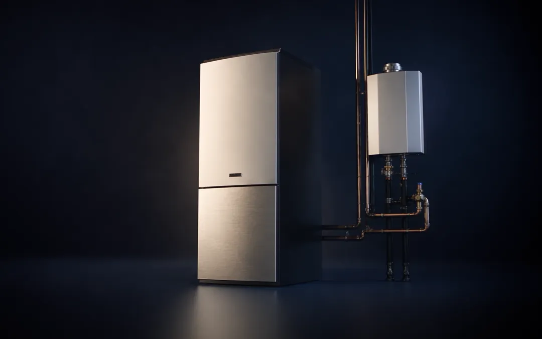 A furnace beside a tankless water heater